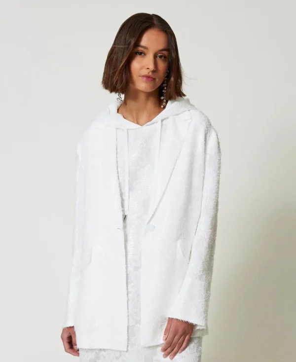 Blousons Et Doudounes | Blazers*TWINSET Milano Blazer Avec Sequins All-over Blanc "Papers"