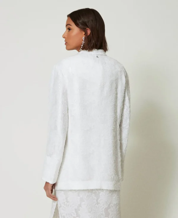 Blousons Et Doudounes | Blazers*TWINSET Milano Blazer Avec Sequins All-over Blanc "Papers"