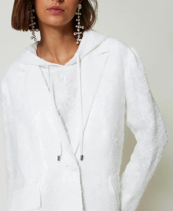 Blousons Et Doudounes | Blazers*TWINSET Milano Blazer Avec Sequins All-over Blanc "Papers"