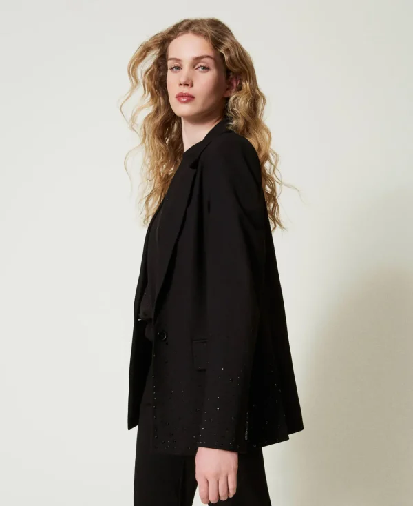 blazer_avec_strass_dgrads_2.webp Blousons Et Doudounes | Blazers*TWINSET Milano Blazer Avec Strass Dégradés Noir