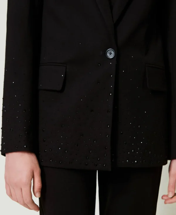 blazer_avec_strass_dgrads_4.webp Blousons Et Doudounes | Blazers*TWINSET Milano Blazer Avec Strass Dégradés Noir