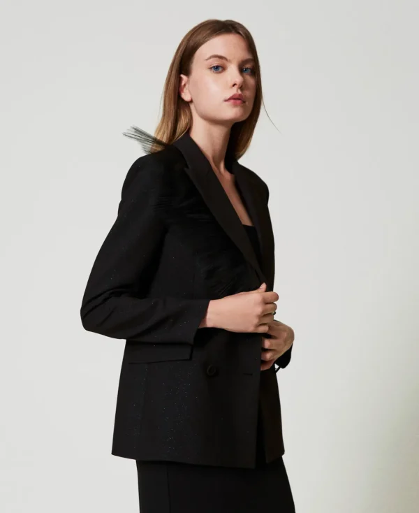 blazer_avec_volant_en_tul_3.webp Blousons Et Doudounes | Blazers*TWINSET Milano Blazer Avec Volant En Tulle Noir
