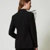 blazer_avec_volant_en_tul_4.webp Blousons Et Doudounes | Blazers*TWINSET Milano Blazer Avec Volant En Tulle Noir