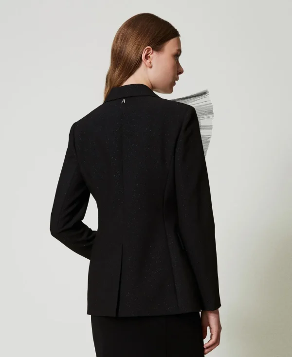 blazer_avec_volant_en_tul_4.webp Blousons Et Doudounes | Blazers*TWINSET Milano Blazer Avec Volant En Tulle Noir