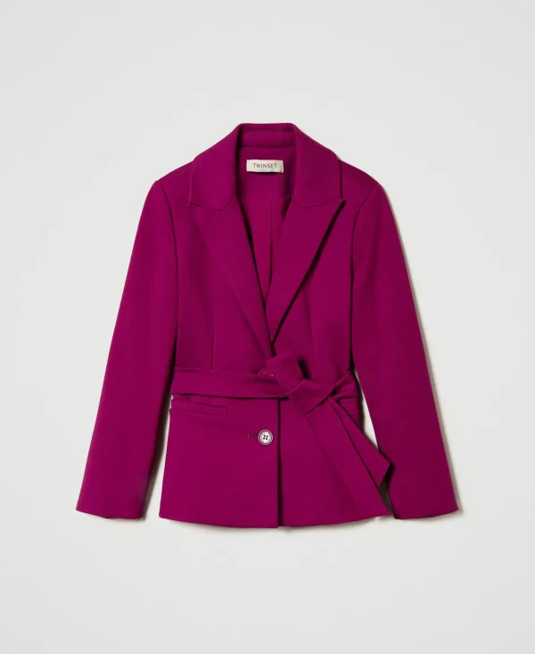 Blousons Et Manteaux*TWINSET Milano Blazer Droit Avec Ceinture Magenta Purple