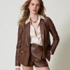 Blousons Et Doudounes | Blazers*TWINSET Milano Blazer Effet Cuir Lézard Imprimé Lézard Café/Noir