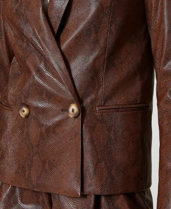 Blousons Et Doudounes | Blazers*TWINSET Milano Blazer Effet Cuir Lézard Imprimé Lézard Café/Noir