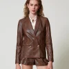 Blousons Et Doudounes | Blazers*TWINSET Milano Blazer Effet Cuir Lézard Imprimé Lézard Café/Noir