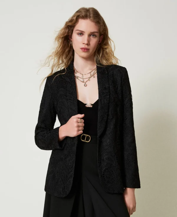 Blousons Et Doudounes | Blazers*TWINSET Milano Blazer En Dentelle Macramé Noir