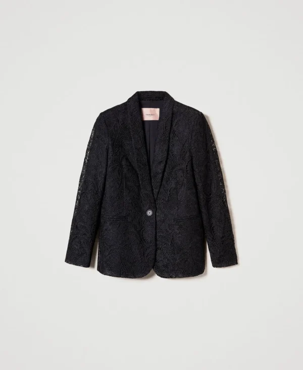 Blousons Et Doudounes | Blazers*TWINSET Milano Blazer En Dentelle Macramé Noir