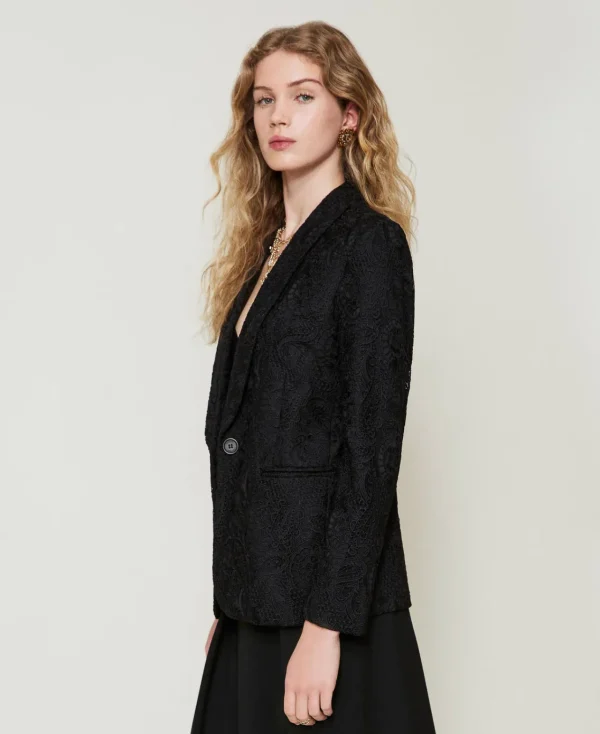 Blousons Et Doudounes | Blazers*TWINSET Milano Blazer En Dentelle Macramé Noir