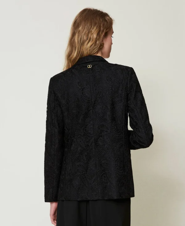 Blousons Et Doudounes | Blazers*TWINSET Milano Blazer En Dentelle Macramé Noir