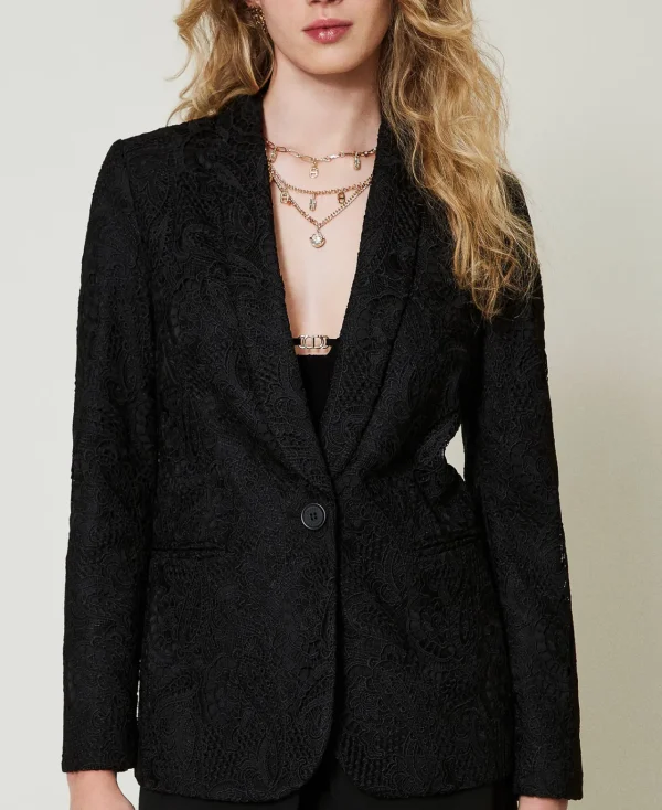 Blousons Et Doudounes | Blazers*TWINSET Milano Blazer En Dentelle Macramé Noir