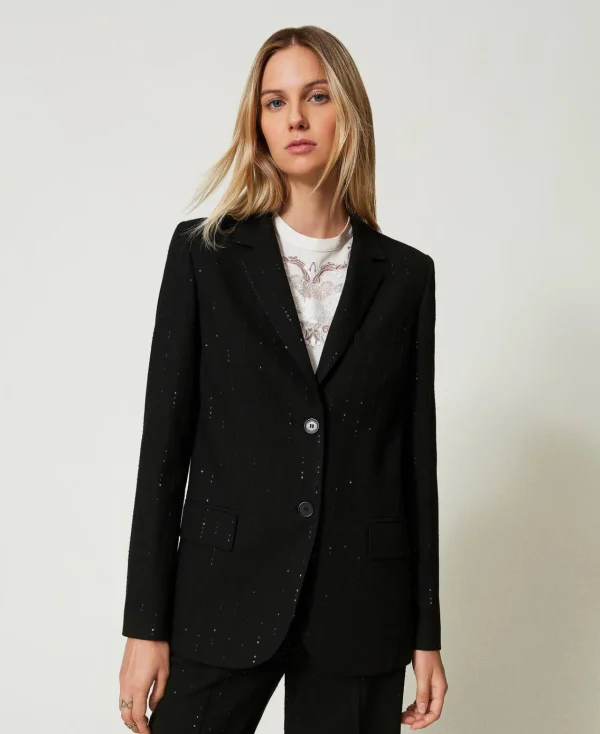 Blousons Et Doudounes | Blazers*TWINSET Milano Blazer En Drap Avec Sequins Noir