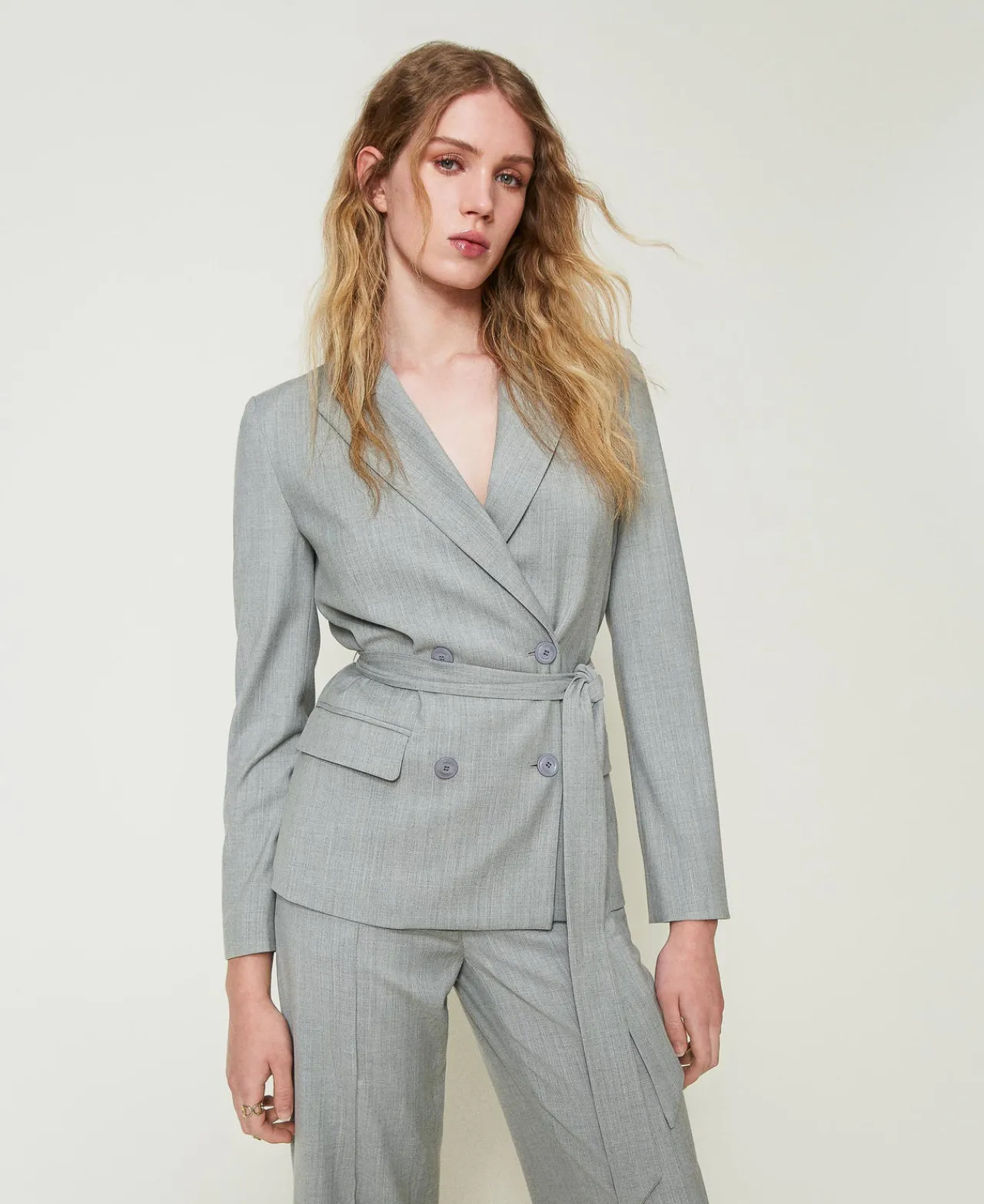 Blousons Et Doudounes | Blazers*TWINSET Milano Blazer En Laine Mélangée Avec Ceinture Gris moyen chiné