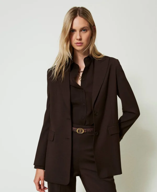 blazer_en_laine_stretch_0.webp Blousons Et Doudounes | Blazers*TWINSET Milano Blazer En Laine Stretch Coffee Chocolate