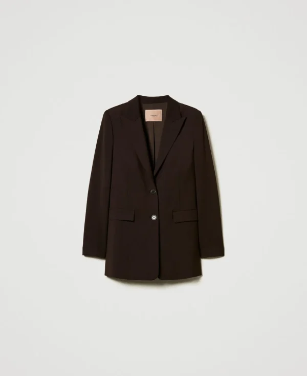 blazer_en_laine_stretch_1.webp Blousons Et Doudounes | Blazers*TWINSET Milano Blazer En Laine Stretch Coffee Chocolate