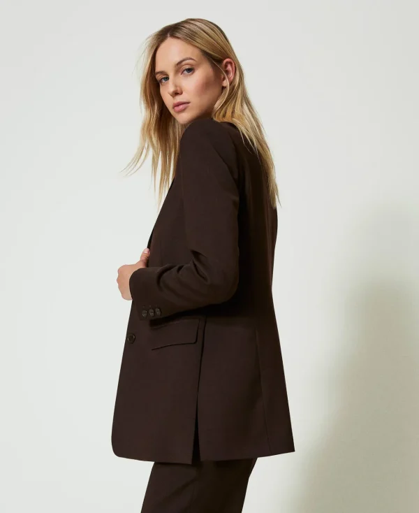 blazer_en_laine_stretch_2.webp Blousons Et Doudounes | Blazers*TWINSET Milano Blazer En Laine Stretch Coffee Chocolate