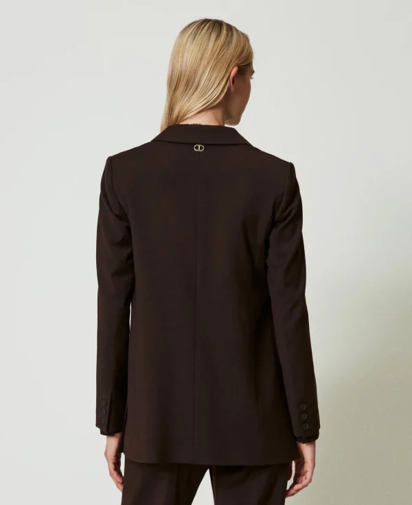 blazer_en_laine_stretch_3.webp Blousons Et Doudounes | Blazers*TWINSET Milano Blazer En Laine Stretch Coffee Chocolate
