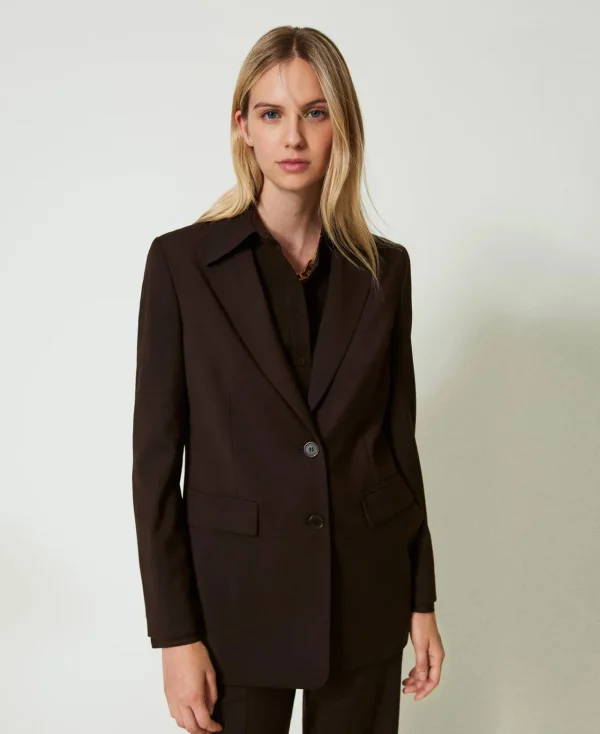 blazer_en_laine_stretch_4.webp Blousons Et Doudounes | Blazers*TWINSET Milano Blazer En Laine Stretch Coffee Chocolate