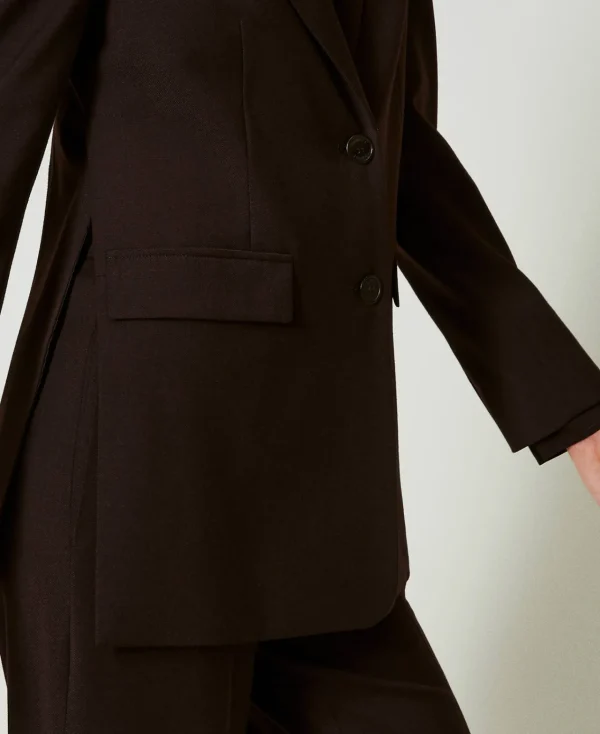 blazer_en_laine_stretch_5.webp Blousons Et Doudounes | Blazers*TWINSET Milano Blazer En Laine Stretch Coffee Chocolate
