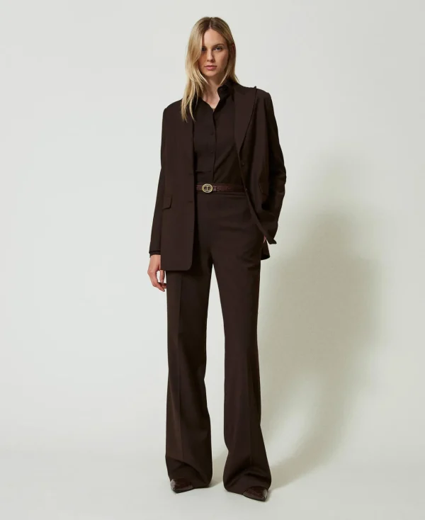 blazer_en_laine_stretch_6.webp Blousons Et Doudounes | Blazers*TWINSET Milano Blazer En Laine Stretch Coffee Chocolate