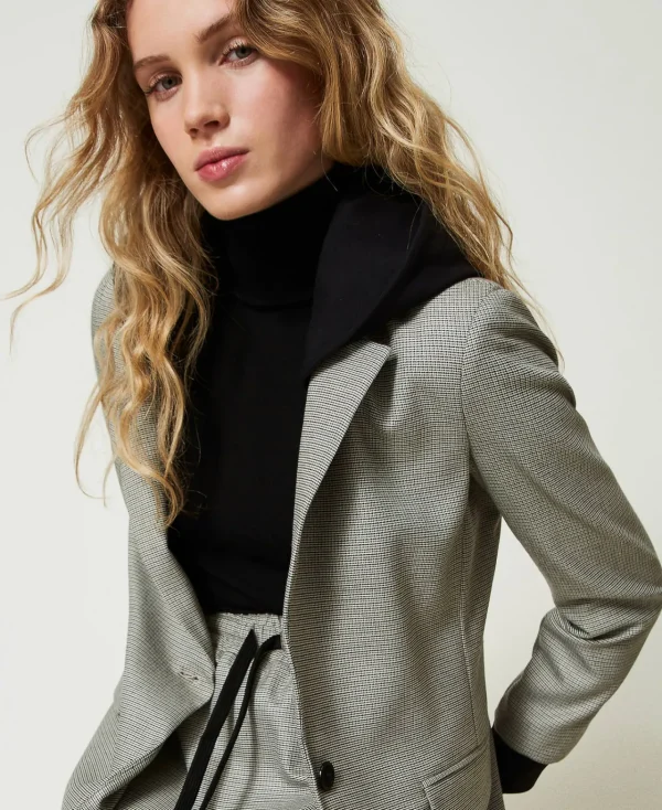 Blousons Et Doudounes | Blazers*TWINSET Milano Blazer En Pied-de-poule Avec Capuche Petit Pied-de-Poule Noir/Blanc Neige