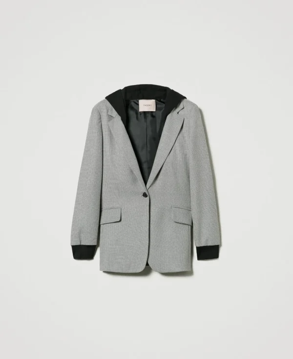 Blousons Et Doudounes | Blazers*TWINSET Milano Blazer En Pied-de-poule Avec Capuche Petit Pied-de-Poule Noir/Blanc Neige
