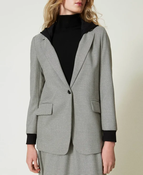 Blousons Et Doudounes | Blazers*TWINSET Milano Blazer En Pied-de-poule Avec Capuche Petit Pied-de-Poule Noir/Blanc Neige