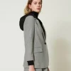 Blousons Et Doudounes | Blazers*TWINSET Milano Blazer En Pied-de-poule Avec Capuche Petit Pied-de-Poule Noir/Blanc Neige