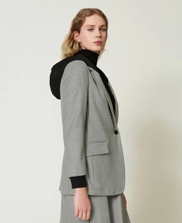 Blousons Et Doudounes | Blazers*TWINSET Milano Blazer En Pied-de-poule Avec Capuche Petit Pied-de-Poule Noir/Blanc Neige