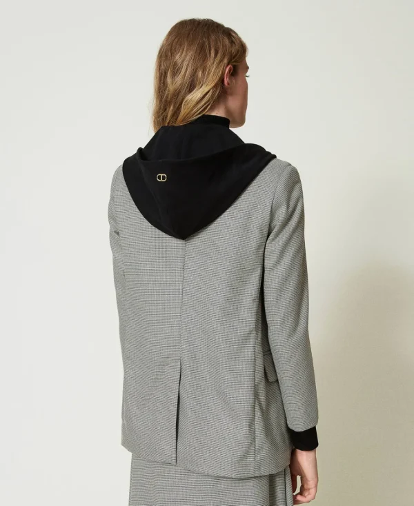 Blousons Et Doudounes | Blazers*TWINSET Milano Blazer En Pied-de-poule Avec Capuche Petit Pied-de-Poule Noir/Blanc Neige