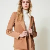 Blousons Et Doudounes | Blazers*TWINSET Milano Blazer En Scuba Avec Capuche Bicolore Caramel Camel/Nacre