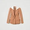 Blousons Et Doudounes | Blazers*TWINSET Milano Blazer En Scuba Avec Capuche Bicolore Caramel Camel/Nacre