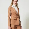 Blousons Et Doudounes | Blazers*TWINSET Milano Blazer En Scuba Avec Capuche Bicolore Caramel Camel/Nacre