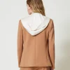 Blousons Et Doudounes | Blazers*TWINSET Milano Blazer En Scuba Avec Capuche Bicolore Caramel Camel/Nacre