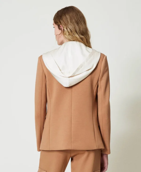 Blousons Et Doudounes | Blazers*TWINSET Milano Blazer En Scuba Avec Capuche Bicolore Caramel Camel/Nacre