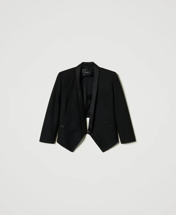 Blazers | Blousons Et Doudounes*TWINSET Milano Blazer En Sergé De Laine Mélangée Noir