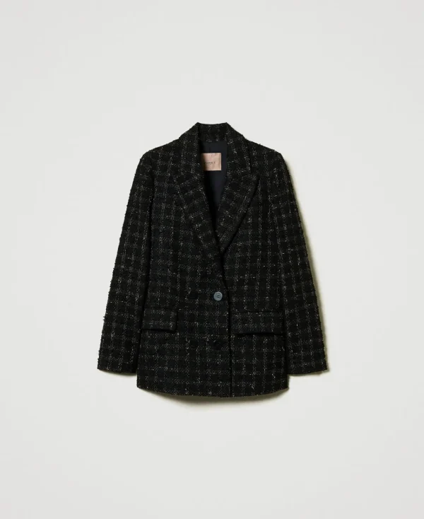 Blousons Et Doudounes | Blazers*TWINSET Milano Blazer En Tissu Bouclé Avec Motif à Carreaux Bouclé Noir/Or