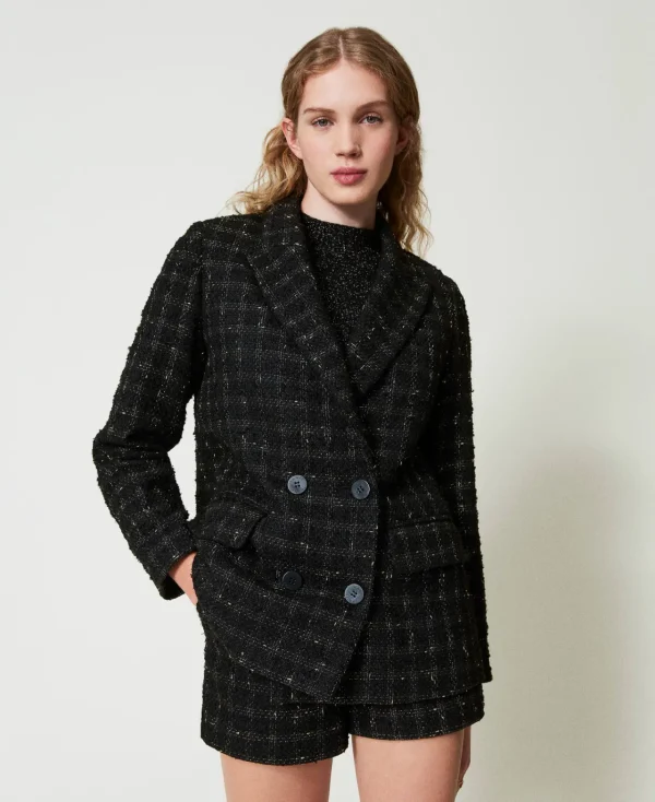Blousons Et Doudounes | Blazers*TWINSET Milano Blazer En Tissu Bouclé Avec Motif à Carreaux Bouclé Noir/Or