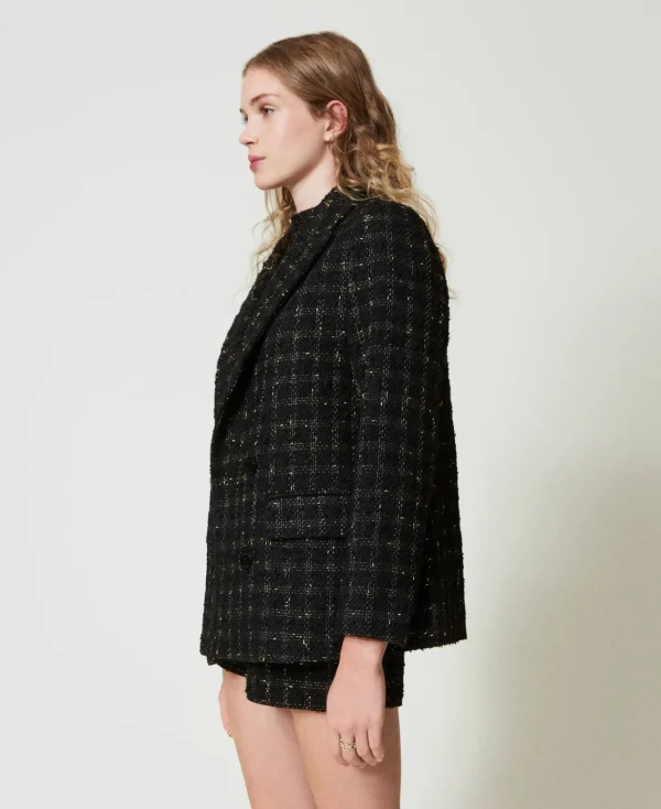 Blousons Et Doudounes | Blazers*TWINSET Milano Blazer En Tissu Bouclé Avec Motif à Carreaux Bouclé Noir/Or