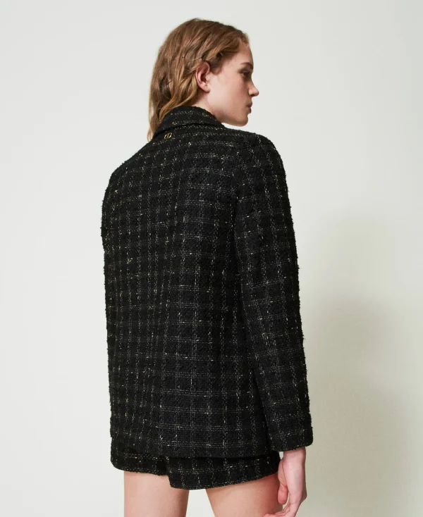 Blousons Et Doudounes | Blazers*TWINSET Milano Blazer En Tissu Bouclé Avec Motif à Carreaux Bouclé Noir/Or