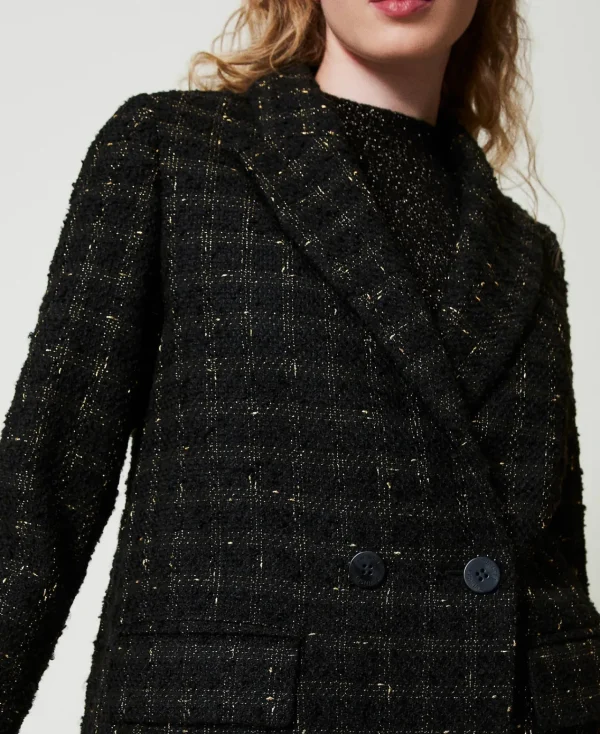 Blousons Et Doudounes | Blazers*TWINSET Milano Blazer En Tissu Bouclé Avec Motif à Carreaux Bouclé Noir/Or