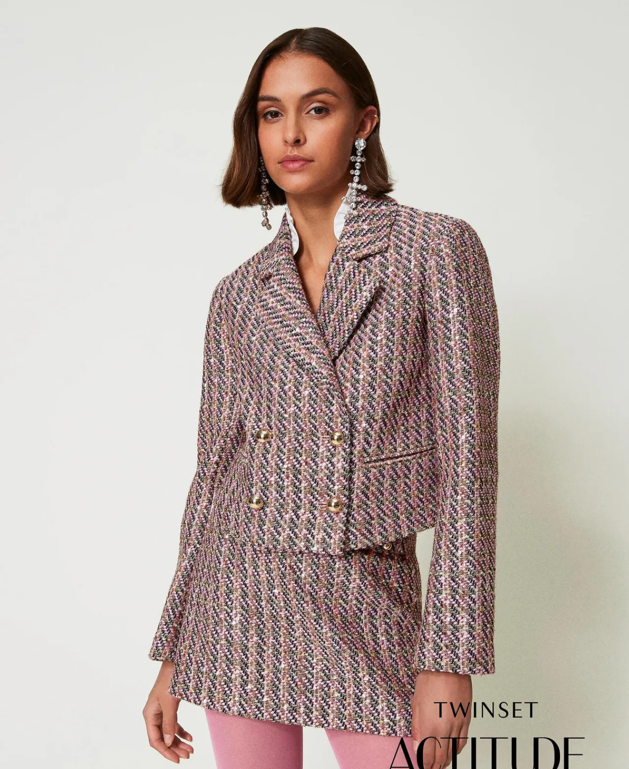blazer_en_tissu_boucl_et__0.webp Blousons Et Doudounes | Blazers*TWINSET Milano Blazer En Tissu Bouclé Et Lurex Pink Tulle Bouclé