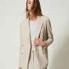 blazer_myfo_avec_broderie_0.webp Blousons Et Doudounes | Blazers*TWINSET Milano Blazer MYFO Avec Broderie Dull Gold Chiné