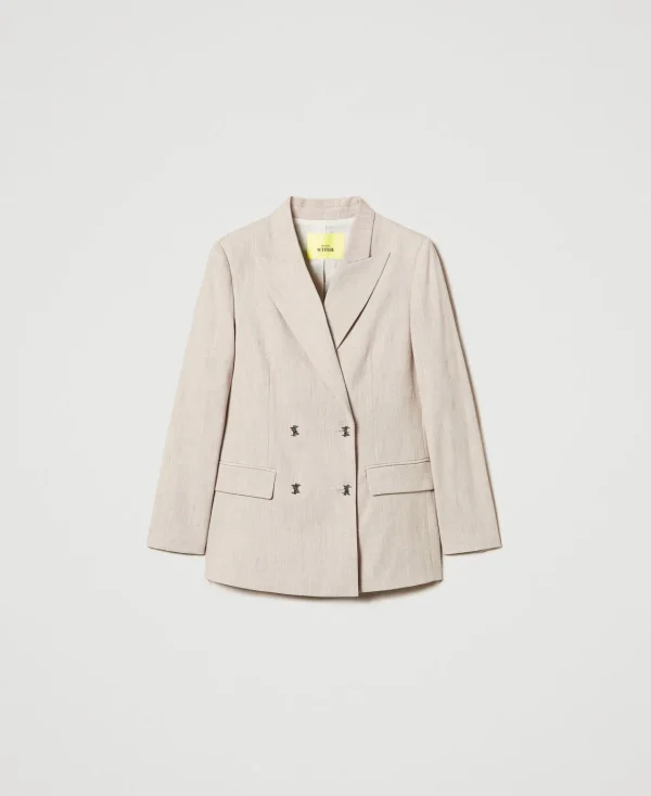blazer_myfo_avec_broderie_1.webp Blousons Et Doudounes | Blazers*TWINSET Milano Blazer MYFO Avec Broderie Dull Gold Chiné