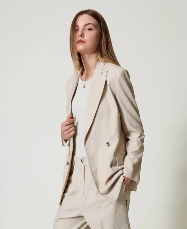 blazer_myfo_avec_broderie_2.webp Blousons Et Doudounes | Blazers*TWINSET Milano Blazer MYFO Avec Broderie Dull Gold Chiné