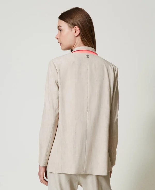 blazer_myfo_avec_broderie_3.webp Blousons Et Doudounes | Blazers*TWINSET Milano Blazer MYFO Avec Broderie Dull Gold Chiné