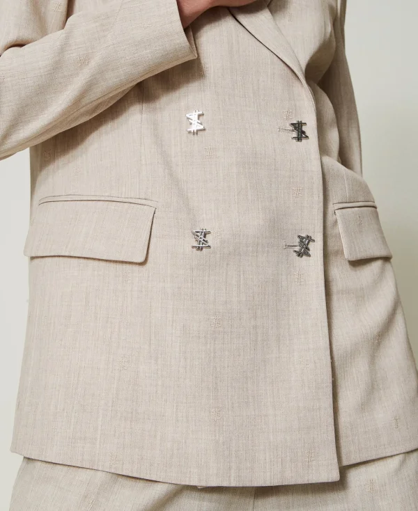 blazer_myfo_avec_broderie_4.webp Blousons Et Doudounes | Blazers*TWINSET Milano Blazer MYFO Avec Broderie Dull Gold Chiné