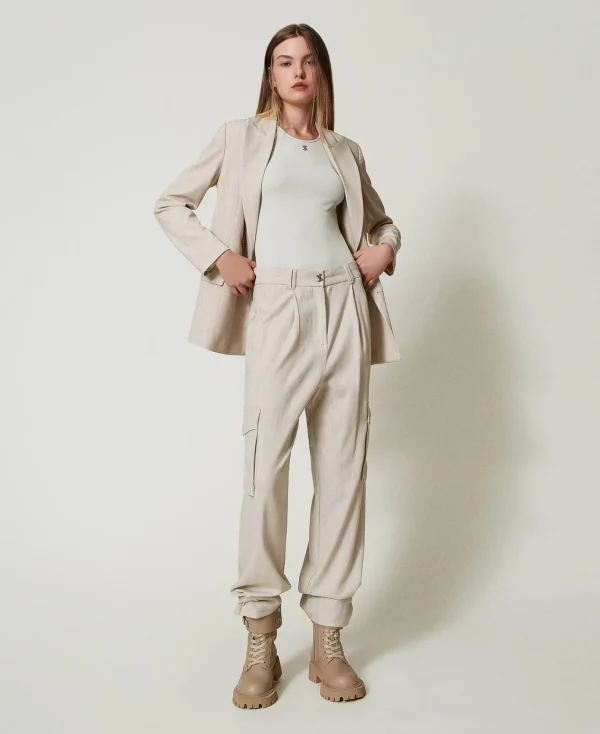 blazer_myfo_avec_broderie_5.webp Blousons Et Doudounes | Blazers*TWINSET Milano Blazer MYFO Avec Broderie Dull Gold Chiné